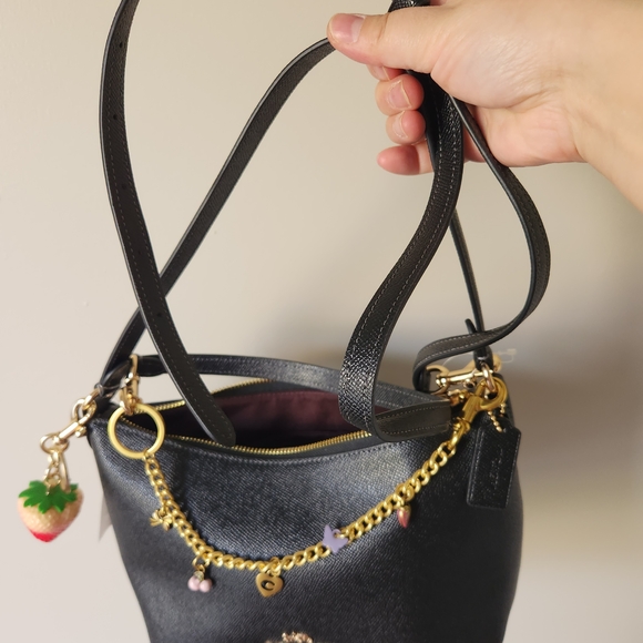 Coach Black Shoulder Bag with Gold Chain and Charms - Picture 9 of 10